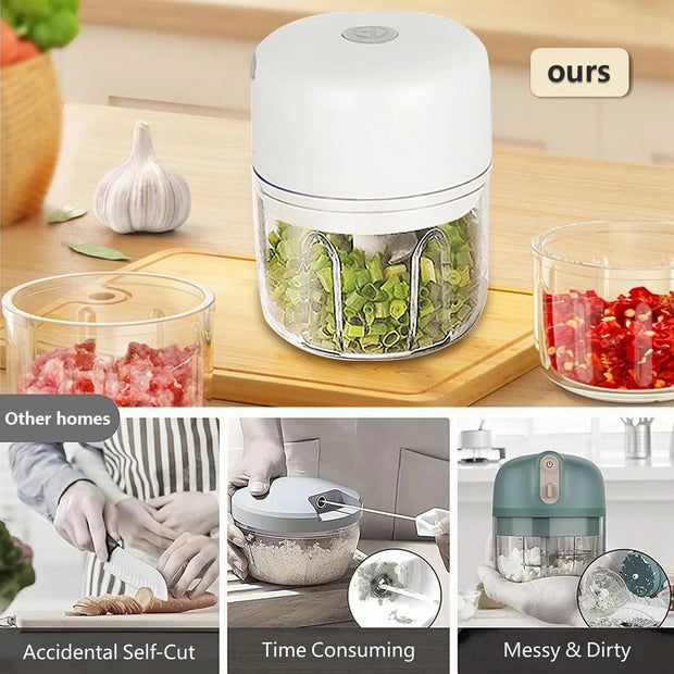 Portable Electric Garlic Chopper Mini Food Processor Wireless Veggie Chopper - CLIP GADGETS