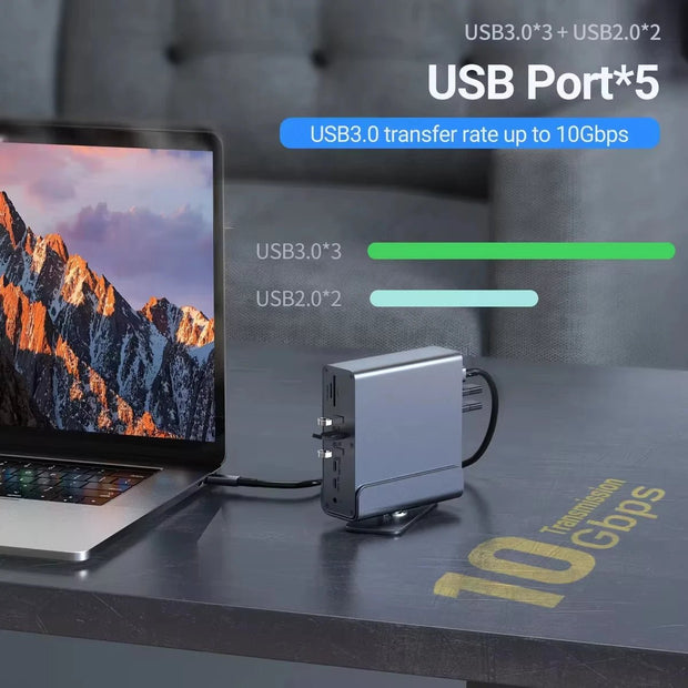 15 in 1 Hub Type-C Dock for MacBook Pro - 4K HDMI, USB, RJ45, SD, TF, Audio Adapter - clip memories