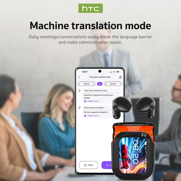 HTC NE20 TWS Wireless Headphones: 131 Language Translation, LED Display, High-fidelity, Built-in Mic - CLIP GADGETS