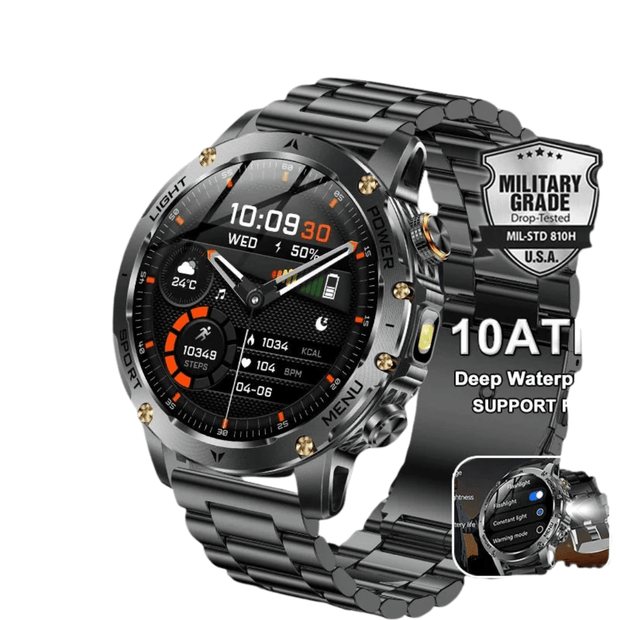 2025 Military Smart Watch - 1000mAh Fitness Tracking, Waterproof, Flashlight, Men's Bracelet - CLIP GADGETS