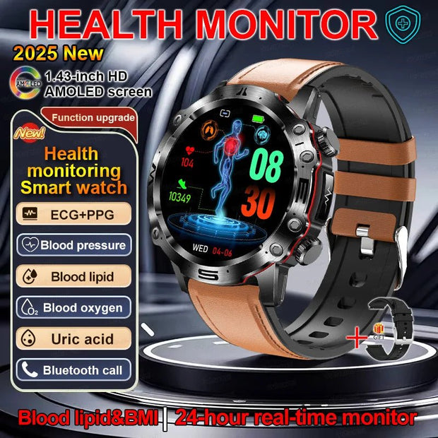 2025 New Smart Watch For Men Health Blood PressureBlood Oxygen Uric Acid Fitness Tracker Watches Bluetooth Call ECG Smartwatch - clip memories