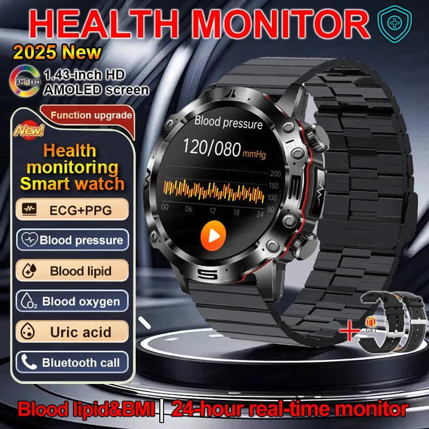 2025 New Smart Watch For Men Health Blood PressureBlood Oxygen Uric Acid Fitness Tracker Watches Bluetooth Call ECG Smartwatch - clip memories