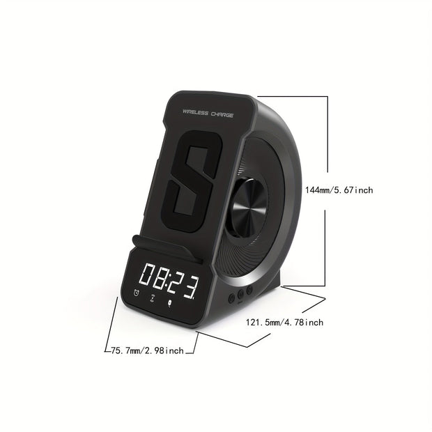 Wireless Charging Speaker Alarm Clock - USB Rechargeable, Black Design, Ideal Gift for Him - CLIP GADGETS