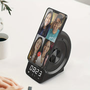 Wireless Charging Speaker Alarm Clock - USB Rechargeable, Black Design, Ideal Gift for Him - CLIP GADGETS