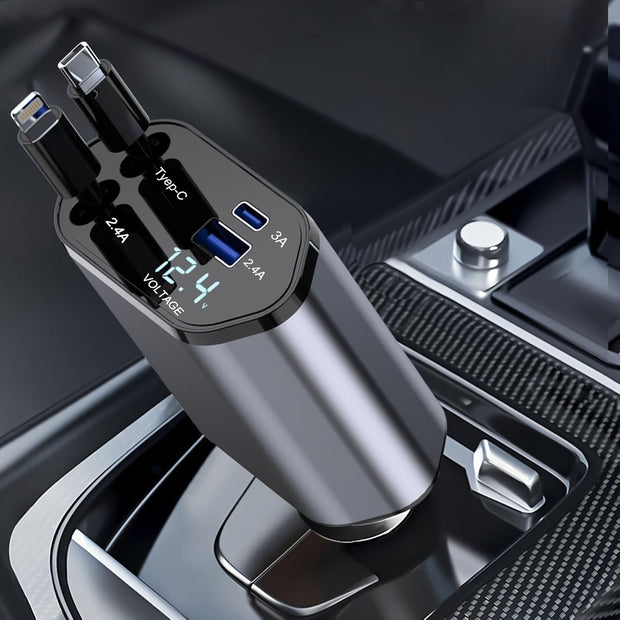 4-in-1 Fast Car Charger with Extendable Cable - Ideal Dashboard Mount - Fast Charge - CLIP GADGETS