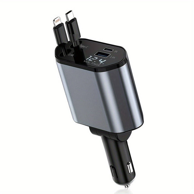 4-in-1 Fast Car Charger with Extendable Cable - Ideal Dashboard Mount - Fast Charge - CLIP GADGETS