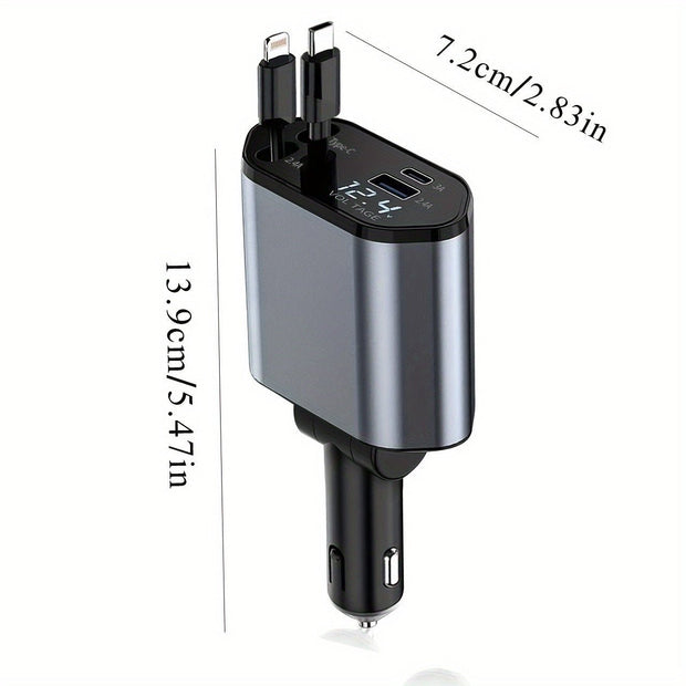4-in-1 Fast Car Charger with Extendable Cable - Ideal Dashboard Mount - Fast Charge - CLIP GADGETS