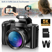 64MP Vlogging Camera with Selfie Lens, 5X Zoom & 64GB SD Card - CLIP GADGETS