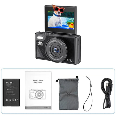 Vintage Vlog Camera 64MP 4K Video Recorder WiFi 18X Zoom Flip Screen Cam - clip memories