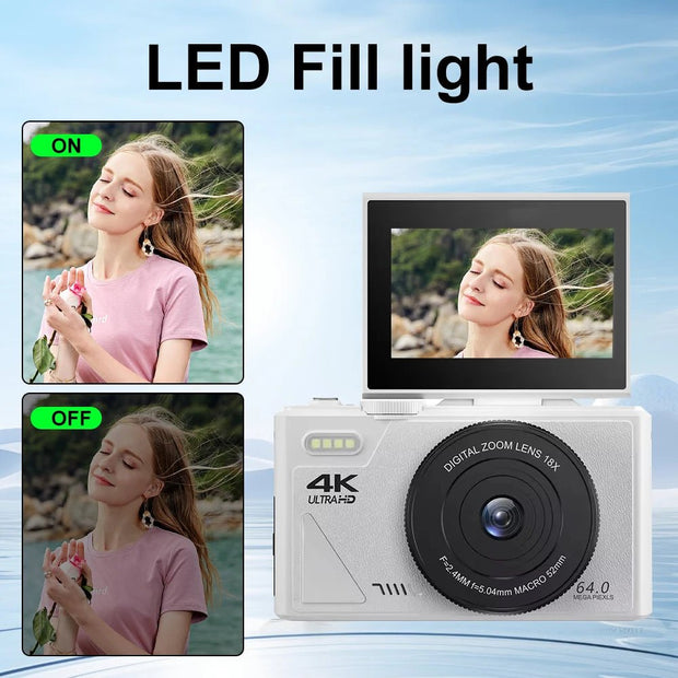 Vintage Vlog Camera 64MP 4K Video Recorder WiFi 18X Zoom Flip Screen Cam - clip memories