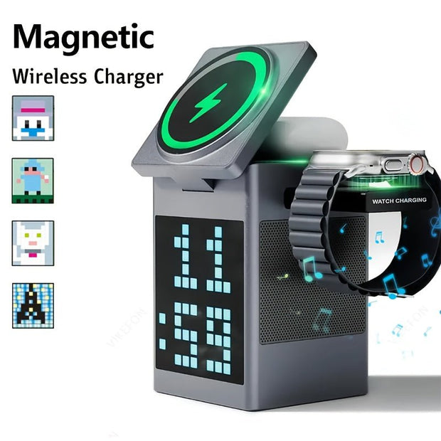 6in1 Magnetic Charger Stand with Speakers & Alarm Clock - CLIP GADGETS