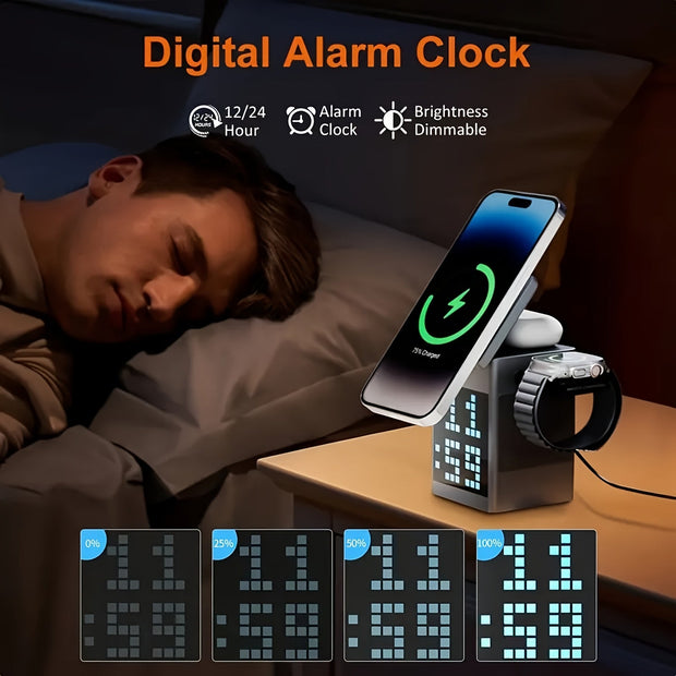 6in1 Magnetic Charger Stand with Speakers & Alarm Clock - CLIP GADGETS