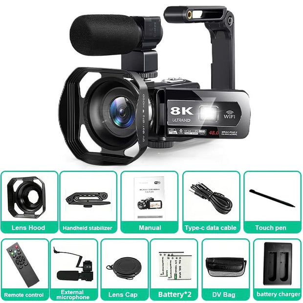 Portable 8K Digital Camera 48MP Handheld DV 18X Zoom Camcorder - clip memories