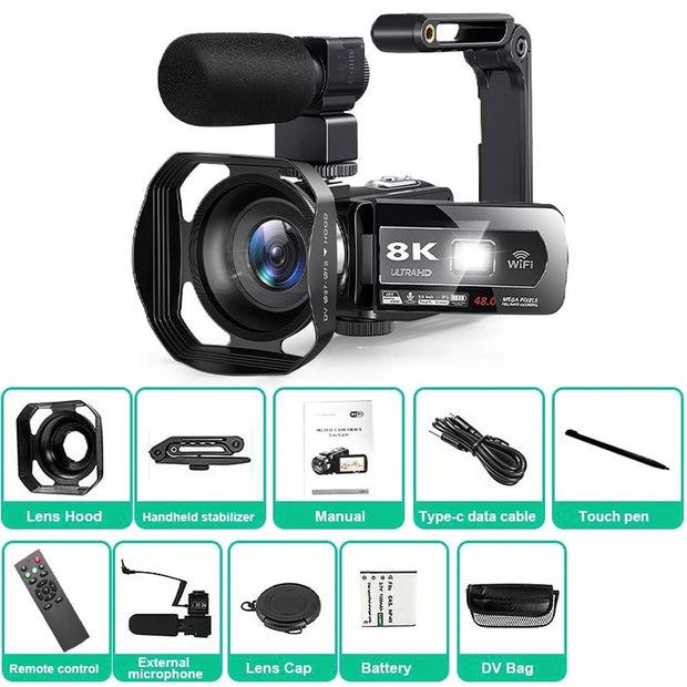 Portable 8K Digital Camera 48MP Handheld DV 18X Zoom Camcorder - clip memories
