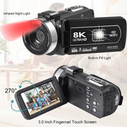 Portable 8K Digital Camera 48MP Handheld DV 18X Zoom Camcorder - clip memories
