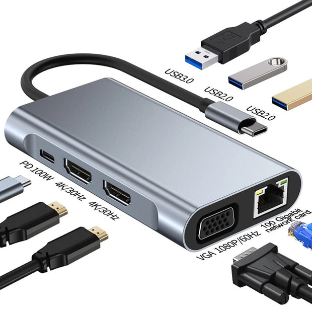 8-in-1 Docking Station + Network Card + MST Multi-Screen Hub - clip memories