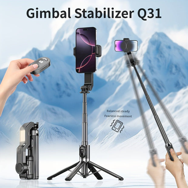 Desiontal Q31 1-Axis Gimbal Stabilizer with LED Light & Tripod - iPhone/Android/Samsung - CLIP GADGETS