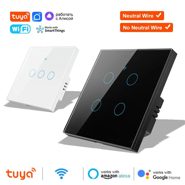 EU Tuya Smart Switch - No Neutral Wire, WiFi Light Switch for Voice Control - CLIP GADGETS