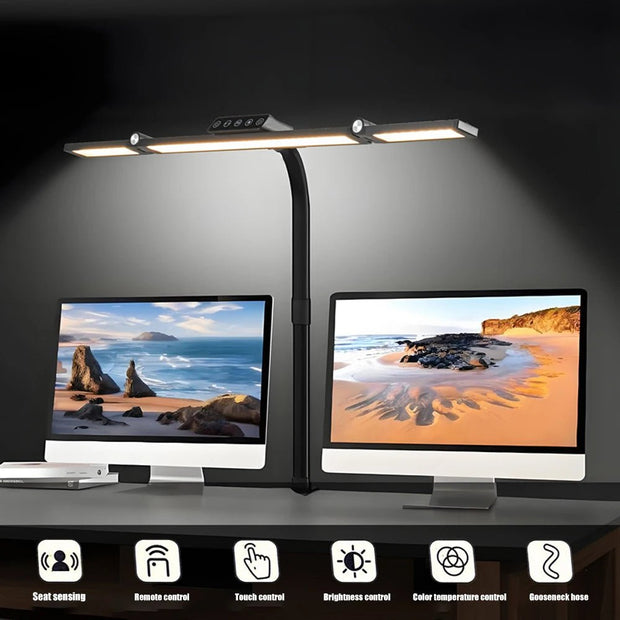 Double Head LED Desk Lamp with Stepless Dimming - clip memories