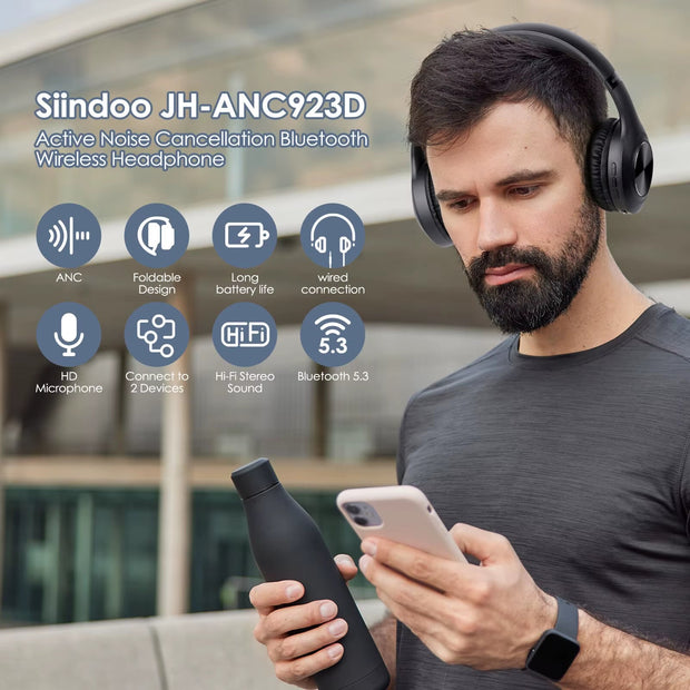 Foldable Wireless ANC Headphones: Hi-Fi Stereo Deep Bass, Mic - CLIP GADGETS