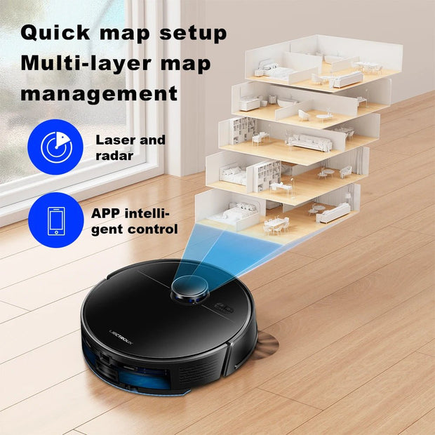 Liectroux M70 Pro Robot Vacuum Cleaner: Wet Dry Cleaning, Self-Emptying, Multi-Floor Map, 6500Pa - clip memories