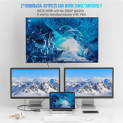 Lemorele Dual HDMI 4K 60Hz USB C Hub - 2 Port Type C VGA Docking Station - clip memories