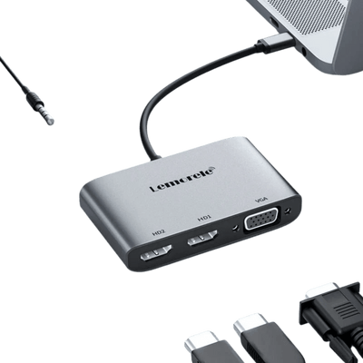Lemorele Dual HDMI 4K 60Hz USB C Hub - 2 Port Type C VGA Docking Station - CLIP GADGETS