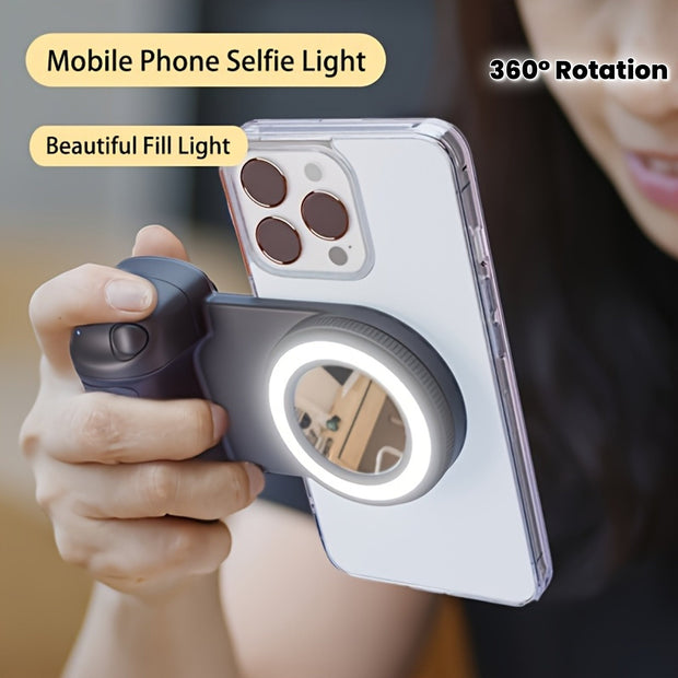 Magnetic LED Ring Light with Stabilizing Handle - Detachable Wireless Remote & 360° Rotation - CLIP GADGETS