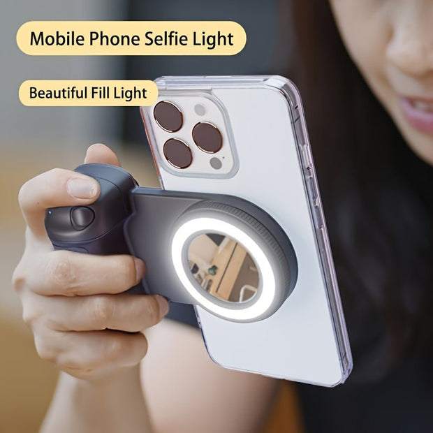 Magnetic LED Ring Light with Stabilizing Handle - Detachable Wireless Remote & 360° Rotation - CLIP GADGETS