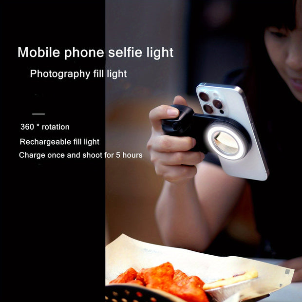 Magnetic LED Ring Light with Stabilizing Handle - Detachable Wireless Remote & 360° Rotation - CLIP GADGETS