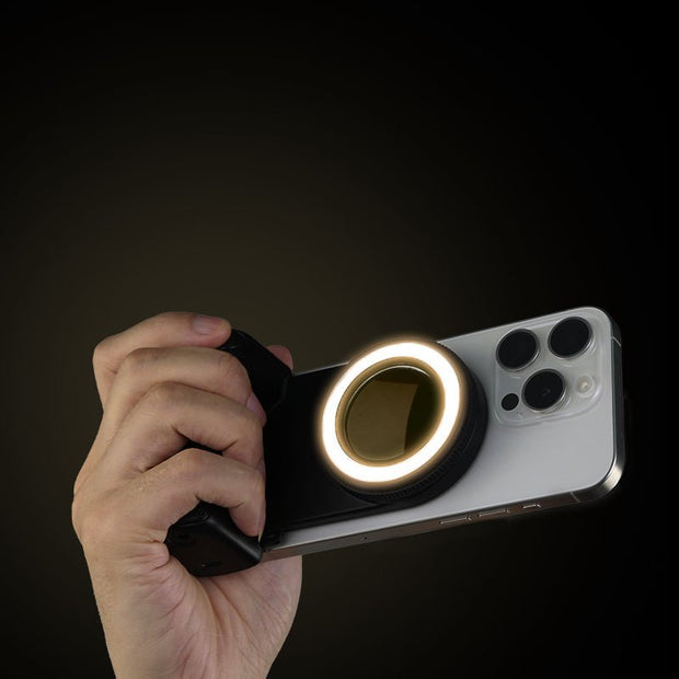 Magnetic LED Ring Light with Stabilizing Handle - Detachable Wireless Remote & 360° Rotation - CLIP GADGETS