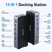 Portable USB C Hub Laptop Docking Station Multi-Port Adapter with HDMI RJ45 PD3.0 for Mac Windows - clip memories