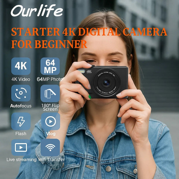Vintage 4K Digital Camera for YouTube Vlogging - Ourlife AC600 - clip memories