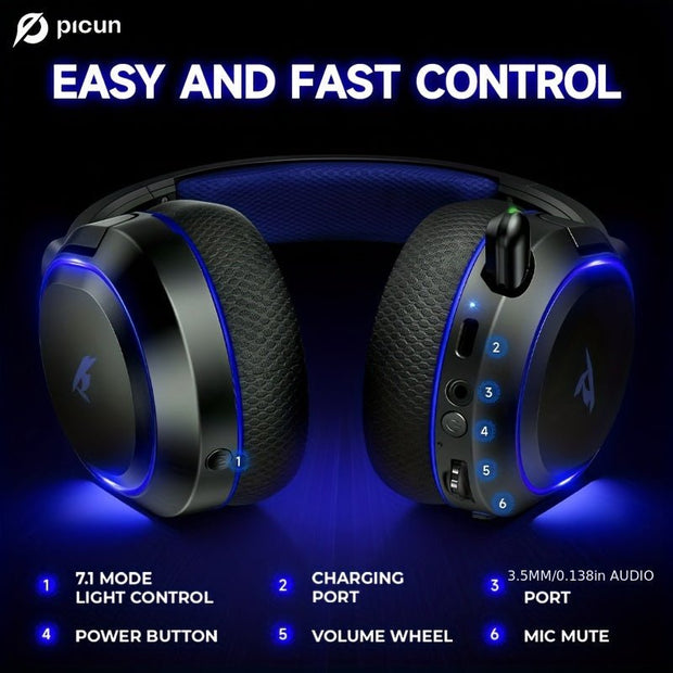 Wireless RGB Gaming Headset with Surround Sound & Noise-Canceling Mic - Black & Blue - CLIP GADGETS