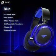 Wireless RGB Gaming Headset with Surround Sound & Noise-Canceling Mic - Black & Blue - CLIP GADGETS