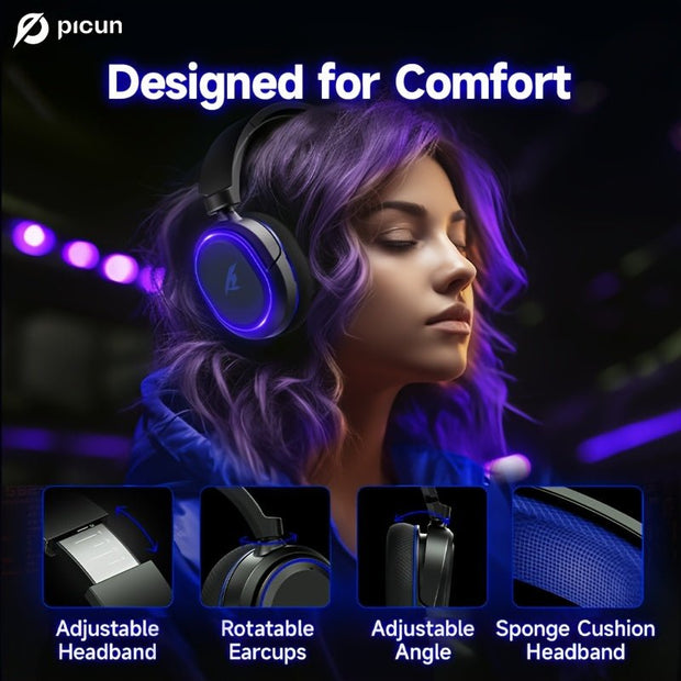 Wireless RGB Gaming Headset with Surround Sound & Noise-Canceling Mic - Black & Blue - CLIP GADGETS