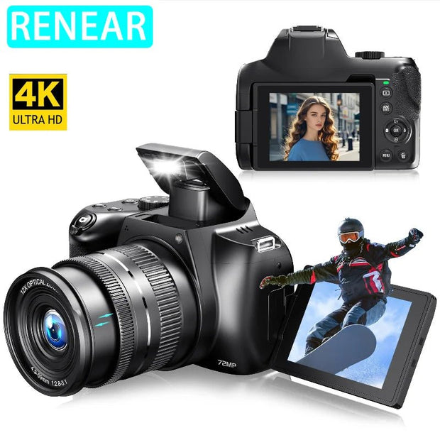 Professional 4K Digital Camera 72MP 12X Zoom WiFi Auto-Focus Flash for Tiktok Youtube - CLIP GADGETS