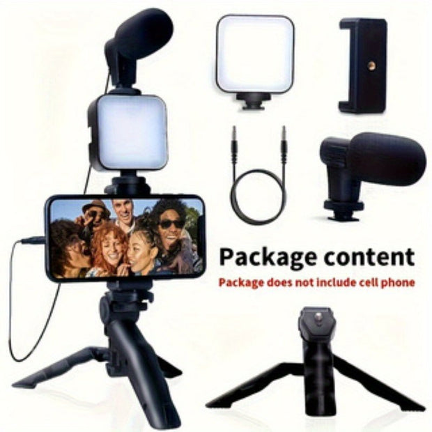 Mobile Vlogging Kit: LED Light, Shotgun Mic, Phone Holder - Perfect Holiday Gift! - CLIP GADGETS