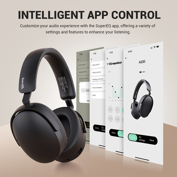 SuperEQ A200 Wireless ANC Over Ear Headphones - Hi-Res Audio, 6-Mic AI ENC, 100hr Playtime - CLIP GADGETS