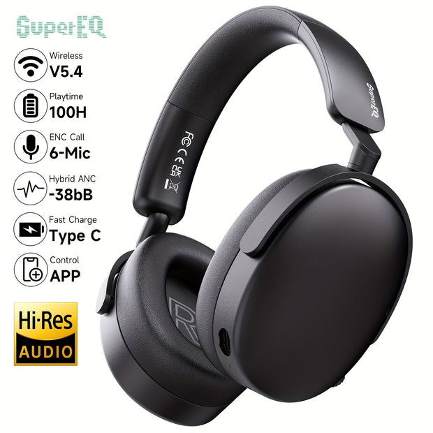 SuperEQ A200 Wireless ANC Over Ear Headphones - Hi-Res Audio, 6-Mic AI ENC, 100hr Playtime - CLIP GADGETS