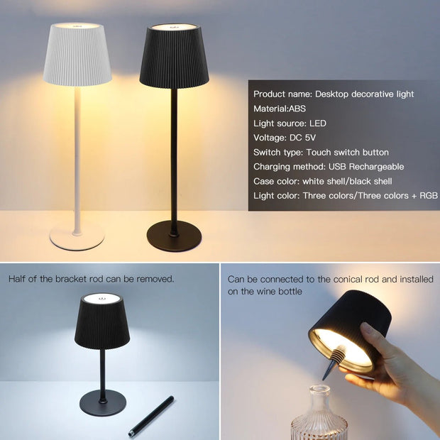 Rechargeable LED Table Lamp - Dimmable Night Light for Indoor Outdoor Decor - clip memories