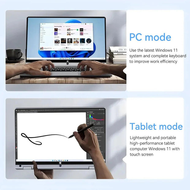Windows 11 Touch Screen Laptop Office Study Notebook with Intel Celeron N4020 8GB 512GB SSD - clip memories