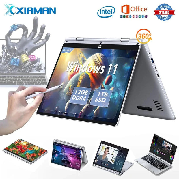 Windows 11 Touch Screen Laptop Office Study Notebook with Intel Celeron N4020 8GB 512GB SSD - clip memories
