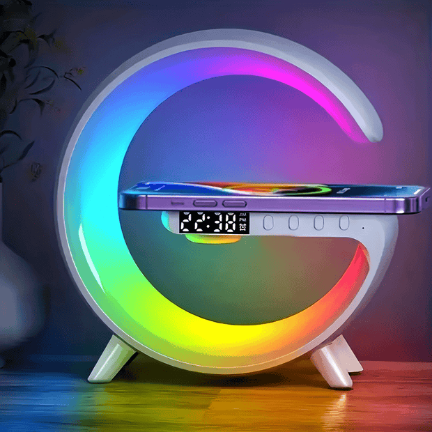 Wireless Speaker with Fast Charging, RGB Lights, Smart Alarm Clock & Table Lamp - CLIP GADGETS