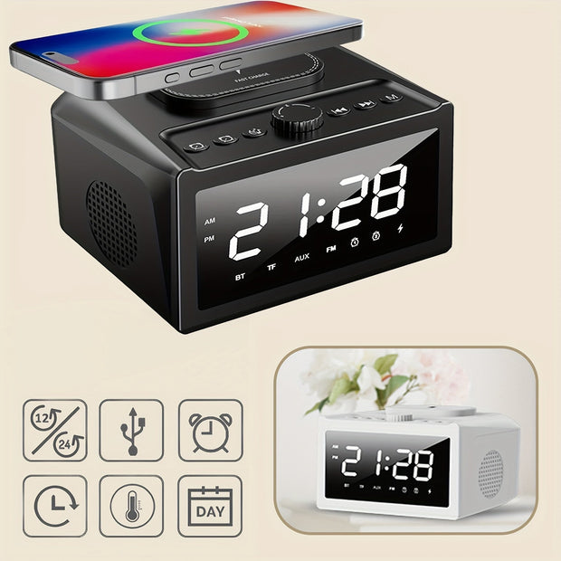 Smart Wireless Clock Speaker with USB Charging - Ideal Bedroom Timekeeper & Sound System - CLIP GADGETS